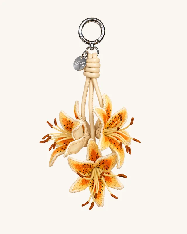 3D Embroidered Lily Bag Charm - Orange Yellow made by JW PEI