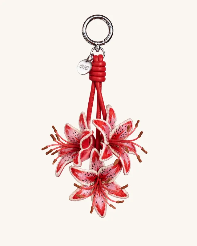 3D Embroidered Lily Bag Charm - Red made by JW PEI