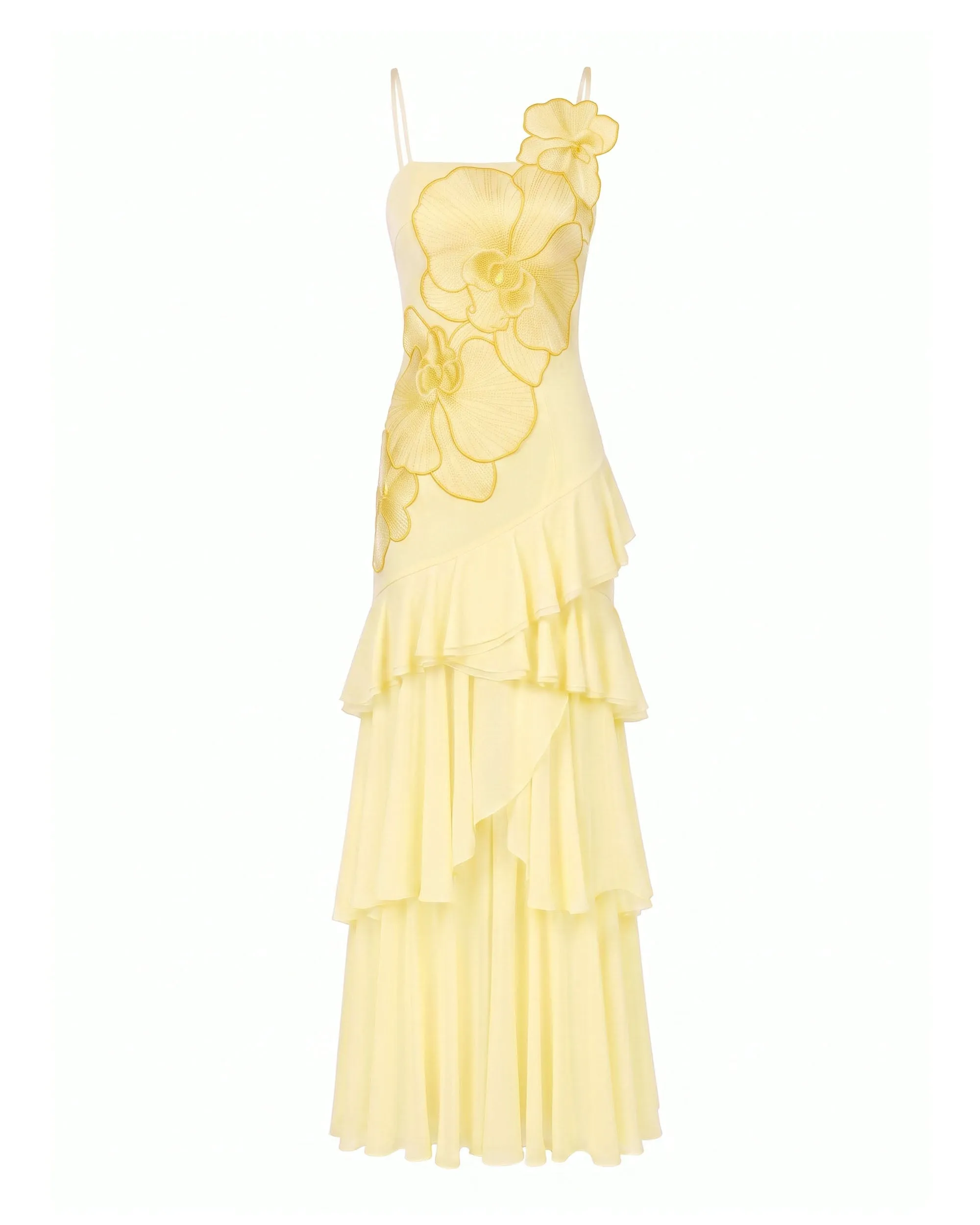 Orchid Embroidered Ruffled One-Shoulder Maxi Dress - Pale Yellow sold by JW PEI product image thumbnail 2