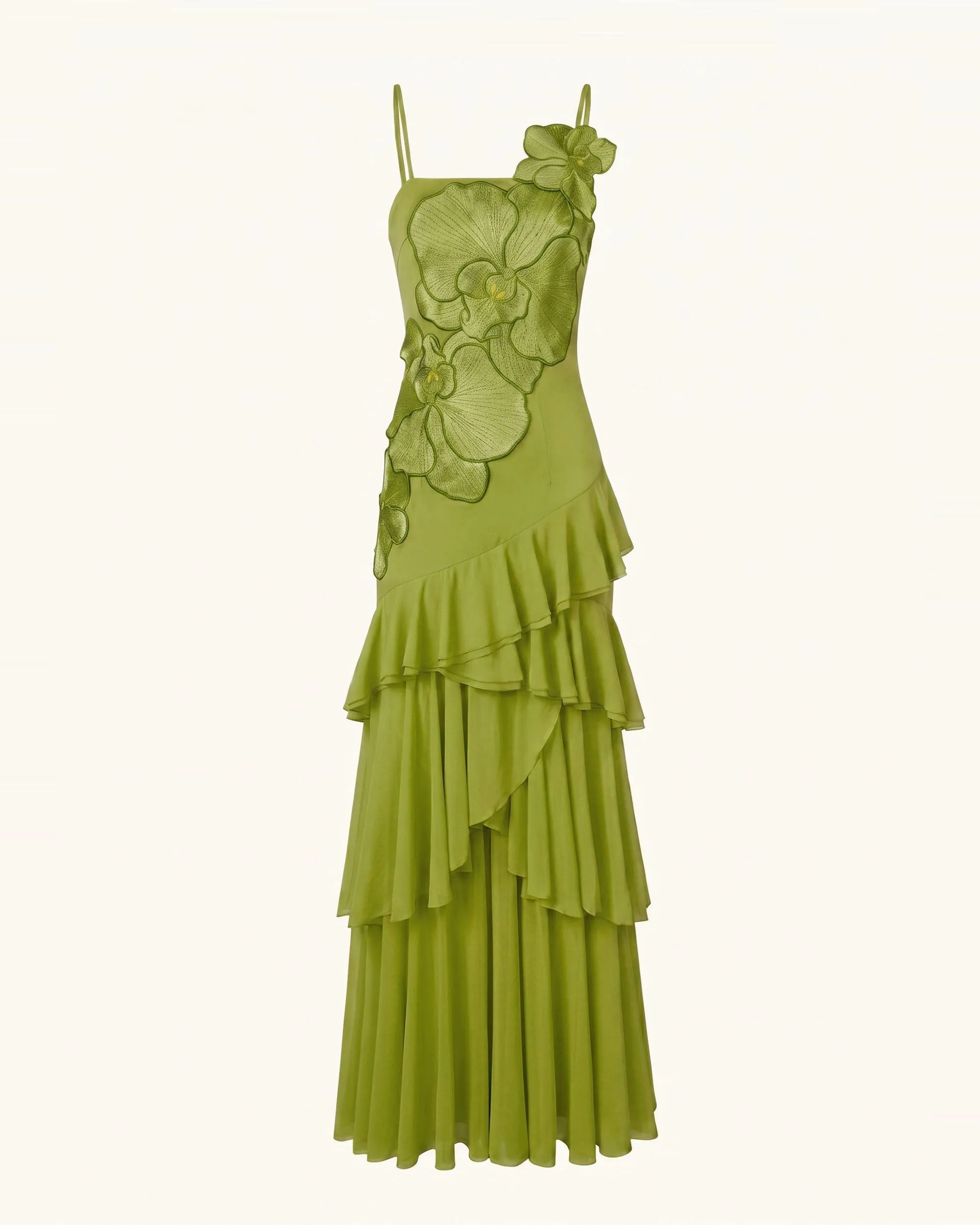 Orchid Embroidered Ruffled One-Shoulder Maxi Dress - Olive Green sold by JW PEI product image thumbnail 3