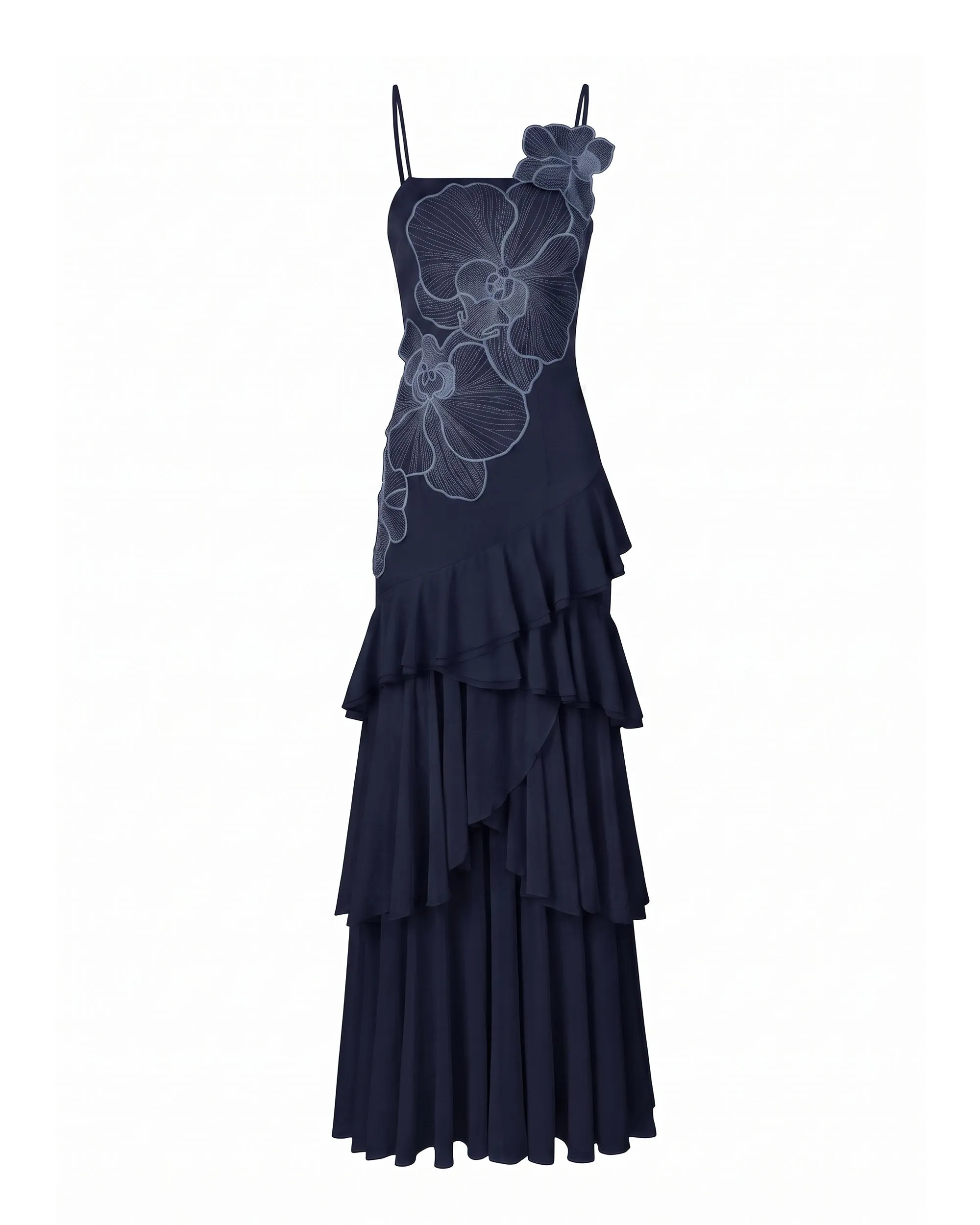 Orchid Embroidered Ruffled One-Shoulder Maxi Dress - Navy sold by JW PEI product image thumbnail 3