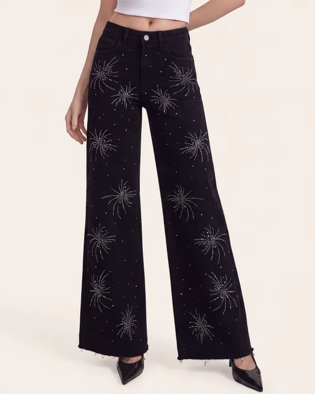 The Stellar Starburst Fray Wide-Leg Jeans - Black made by JW PEI
