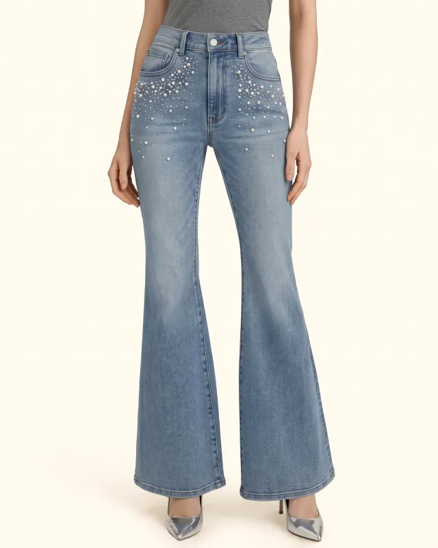 The Belladonna Pearl Cluster Flare Jeans - Summer of Love made by JW PEI