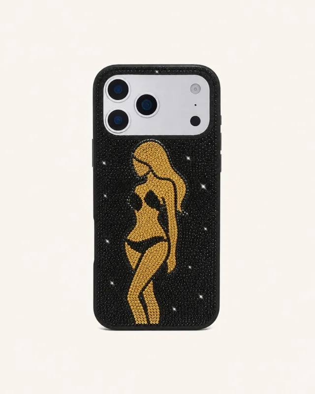 Gold Bikini Girl Artificial Crystal Phone Case - Black made by JW PEI