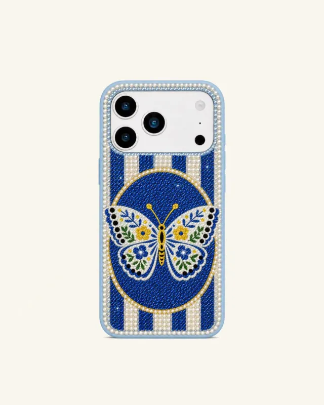 Butterfly Cameo Artificial Crystal Pearl Phone Case - Light Blue made by JW PEI