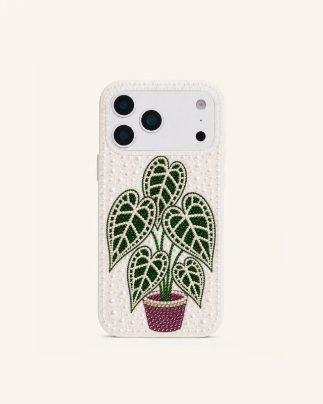 Potted Anthurium Artificial Crystal Pearl Phone Case - White made by JW PEI