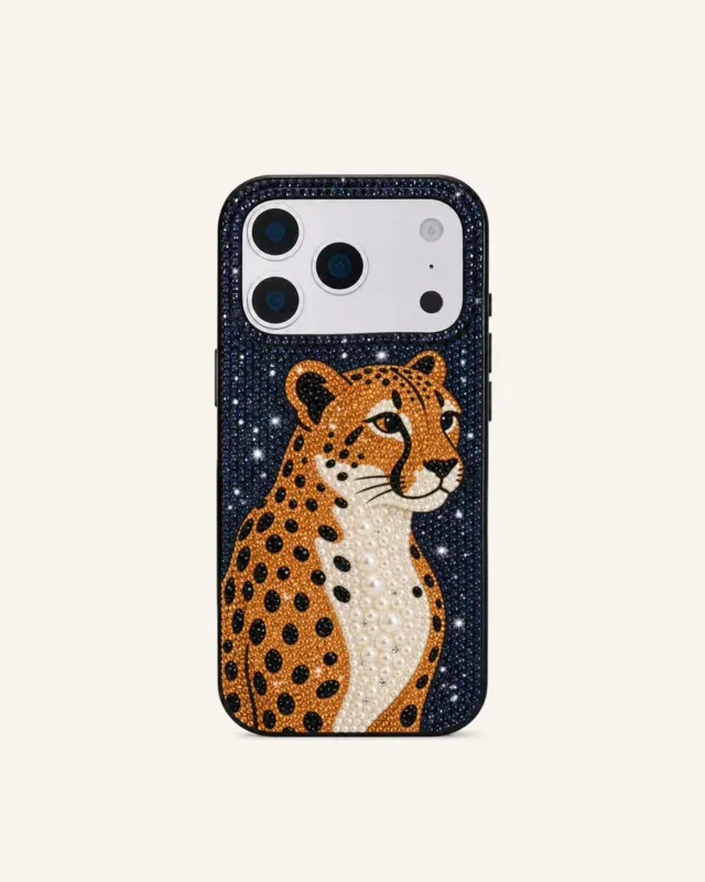 Cheetah Artificial Crystal Phone Case - Black made by JW PEI