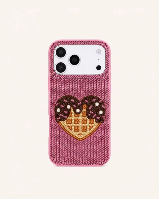 Heart Waffle Artificial Crystal Phone Case - Pink made by JW PEI