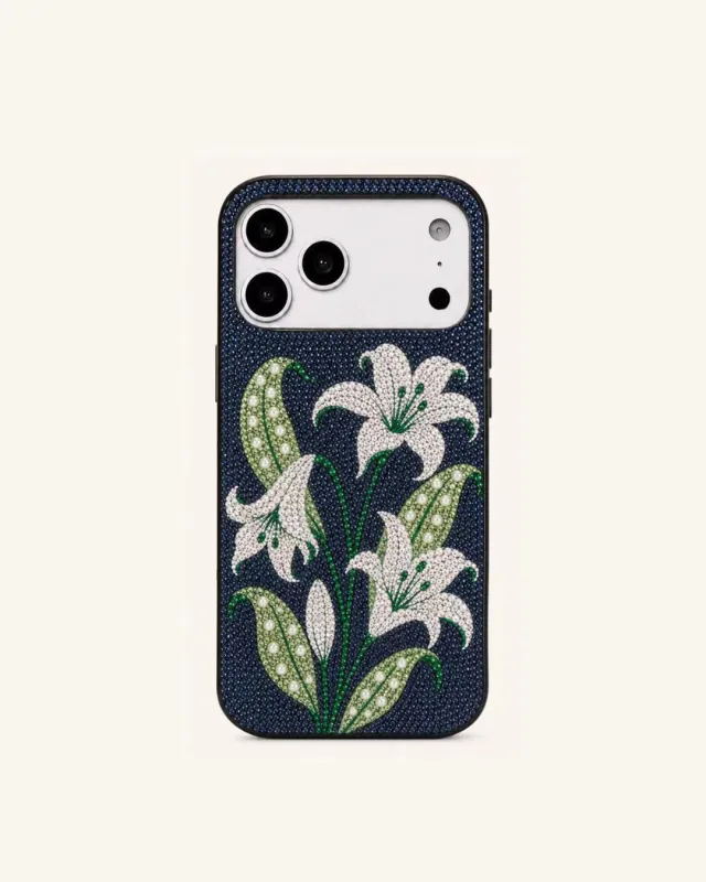 White Lily Artificial Crystal Phone Case - Black made by JW PEI