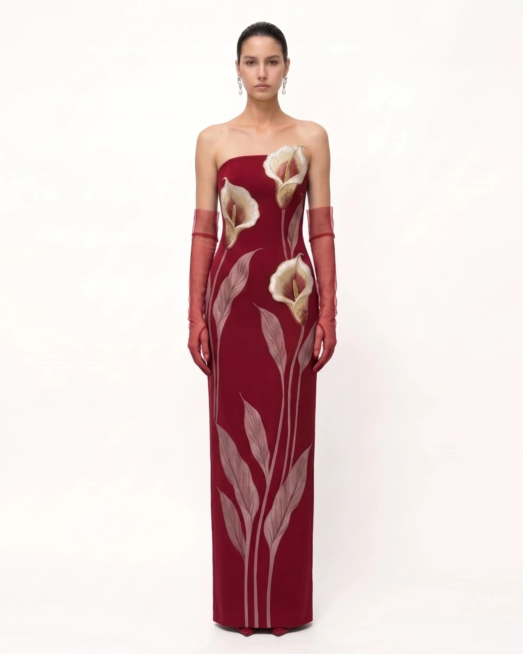 Calla Lily Strapless Column Maxi Dress - Crimson Red sold by JW PEI