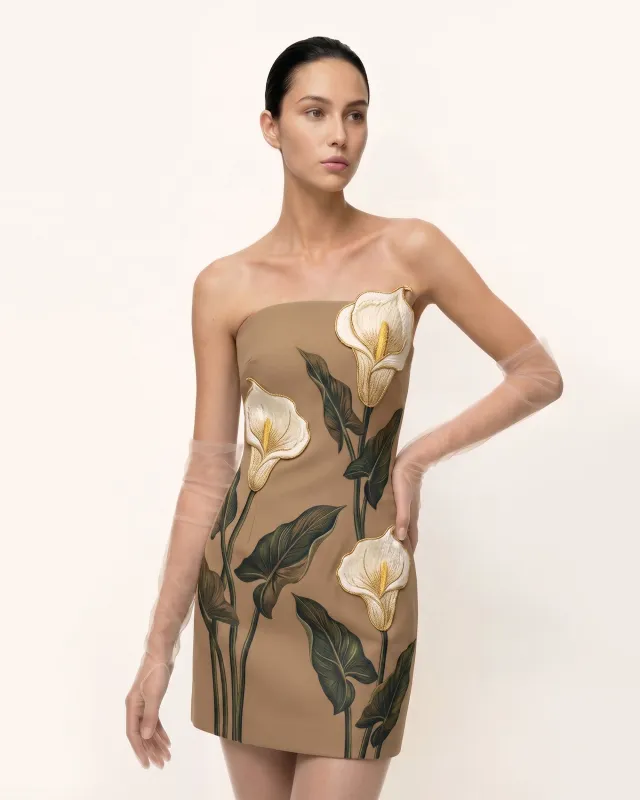 Calla Lily Strapless Mini Dress - Taupe made by JW PEI