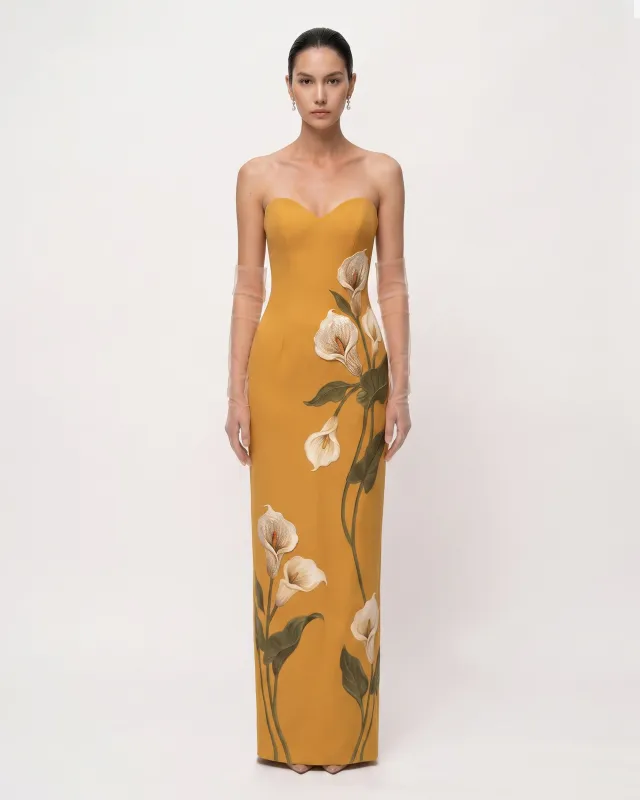 Calla Lily Sweetheart Neck Column Maxi Dress - Golden Yellow made by JW PEI