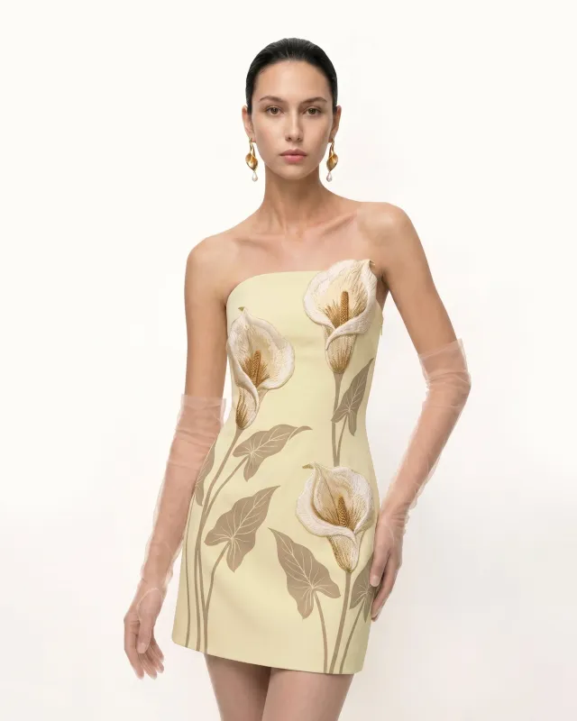 Calla Lily Appliqué Strapless Mini Dress - Butter Yellow made by JW PEI