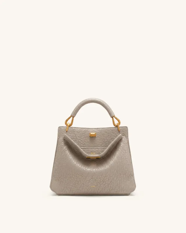 Lucia Elephant-Effect Top Handle Bag - Stone Gray made by JW PEI