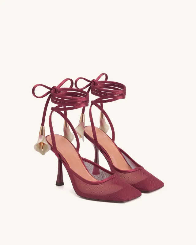 Astrid Calla Lily Lace-Up Mesh Pumps - Burgundy made by JW PEI