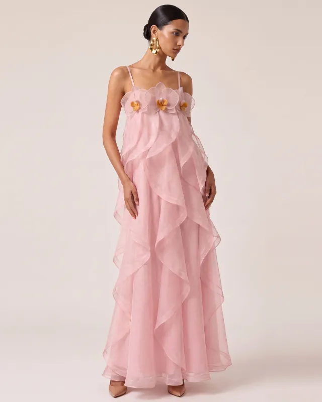 Orchid Embroidered Organza Maxi Dress - Blush Pink made by JW PEI