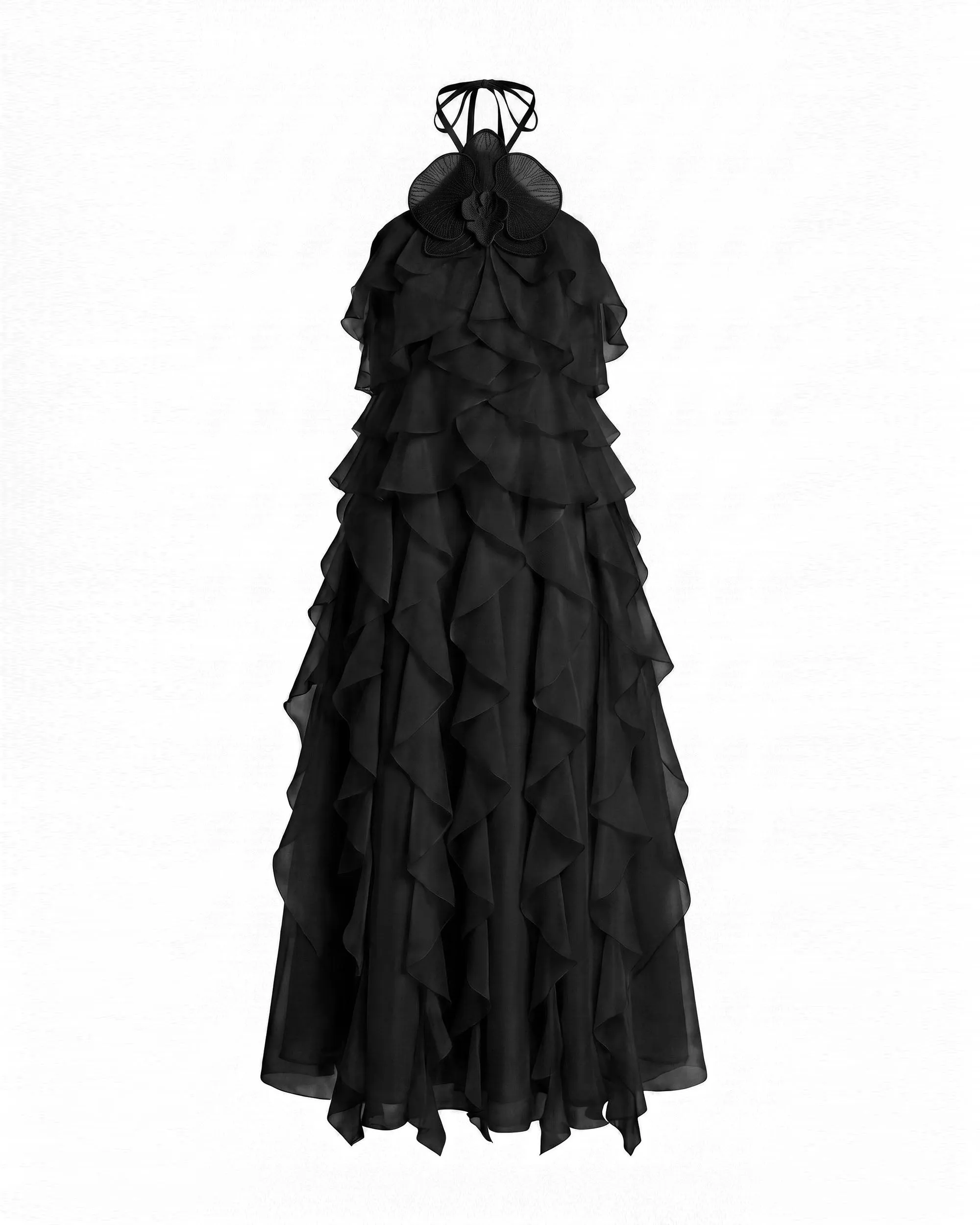 Orchid Embroidered Ruffle Halter Maxi Dress - Black sold by JW PEI product image thumbnail 3