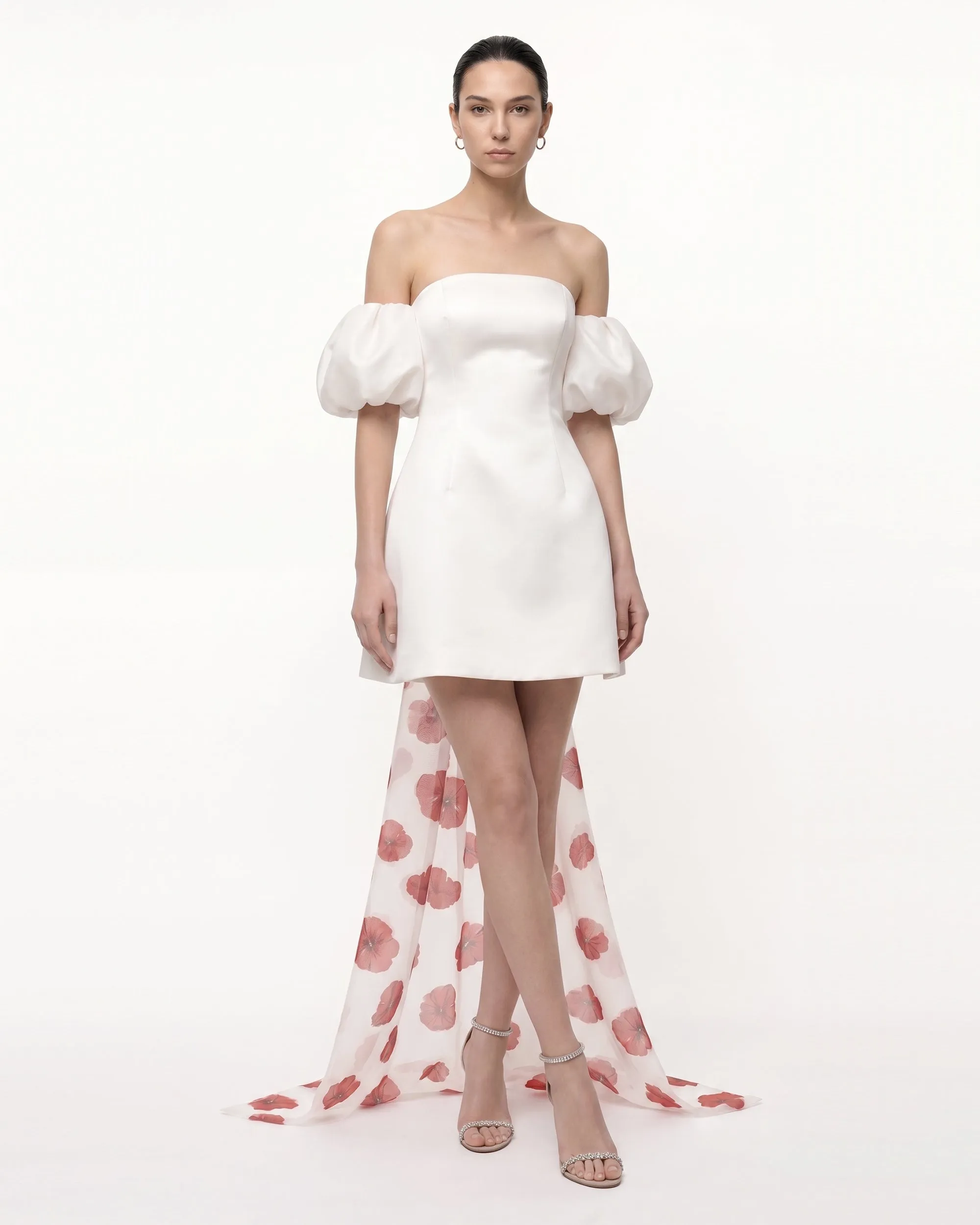 3D Floral Corn Poppy Puff-Sleeve Mini Dress with Train - Ivory sold by JW PEI product image thumbnail 2