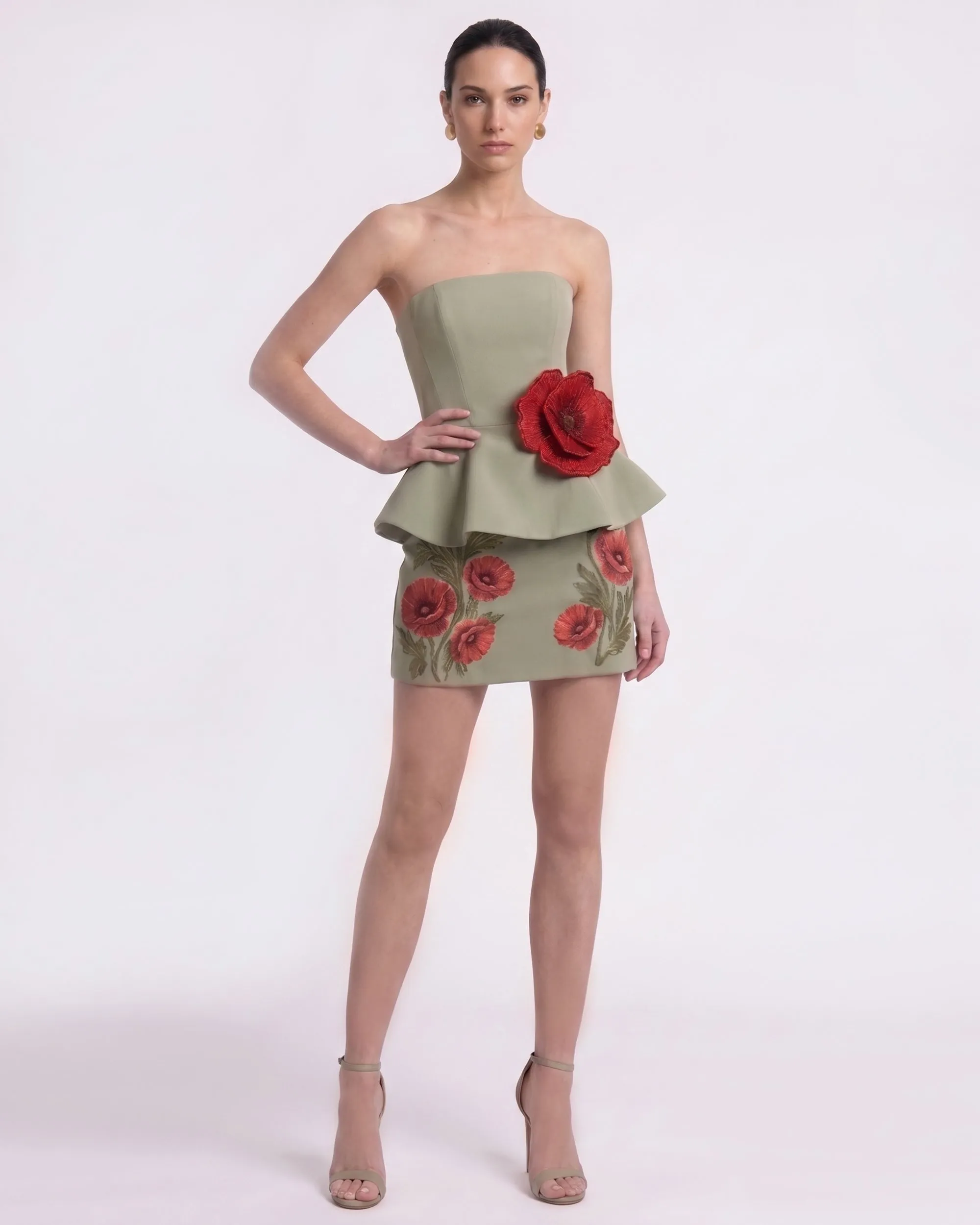 Corn Poppy 3D Flora Peplum Mini Dress - Sage Green sold by JW PEI