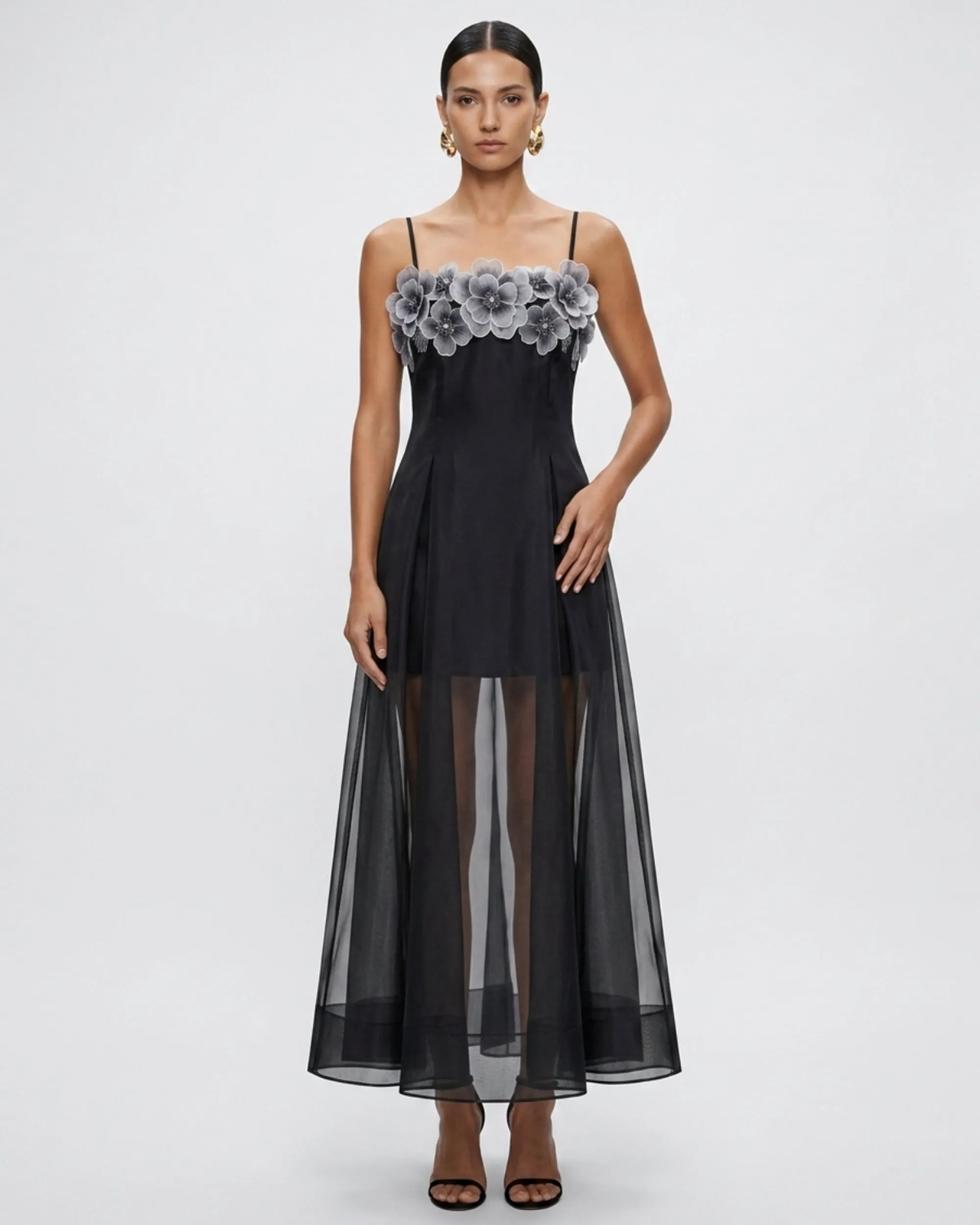 Floral Embroidered Sheer Layered Maxi Dress - Black sold by JW PEI product image thumbnail 2