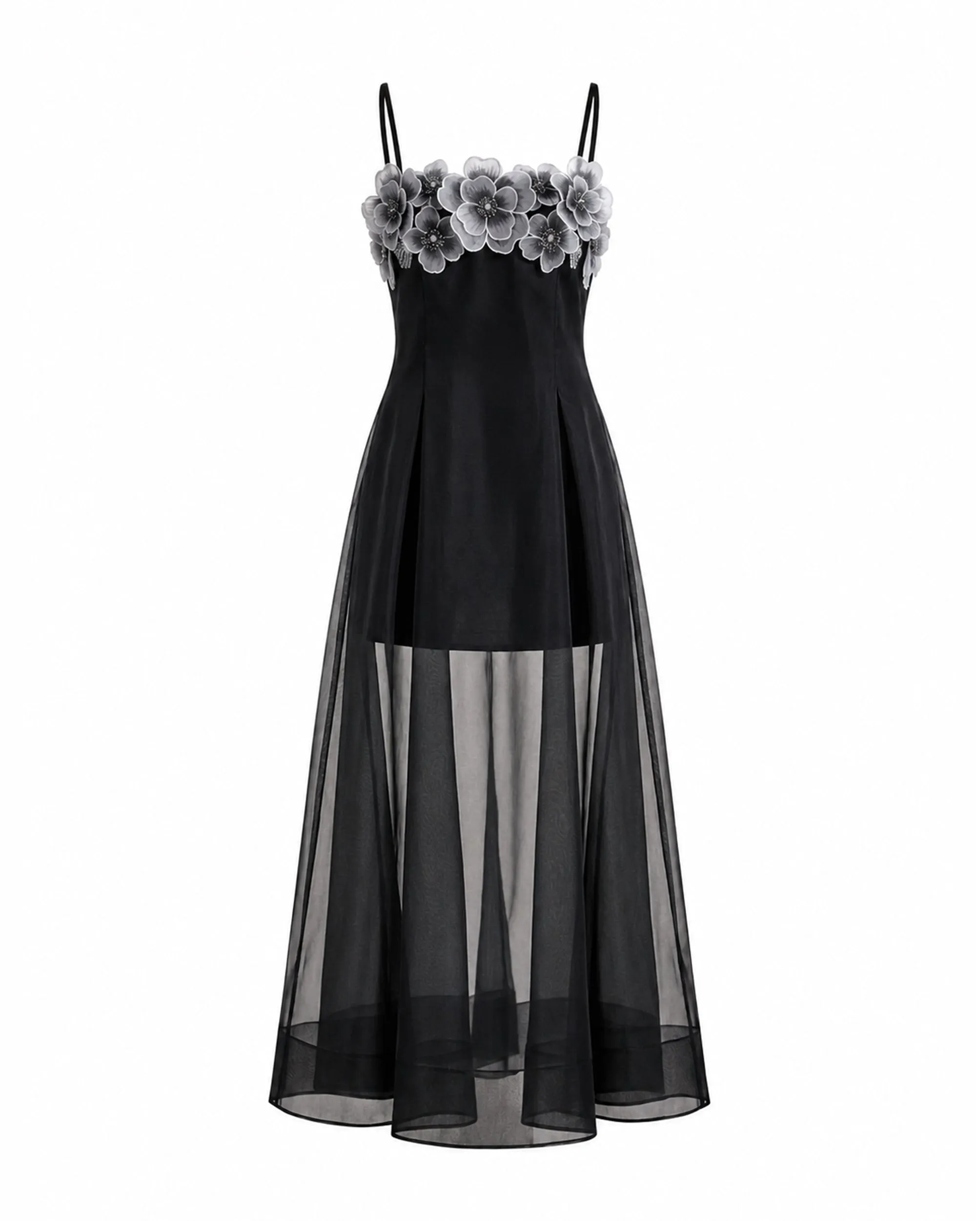 Floral Embroidered Sheer Layered Maxi Dress - Black sold by JW PEI product image thumbnail 3