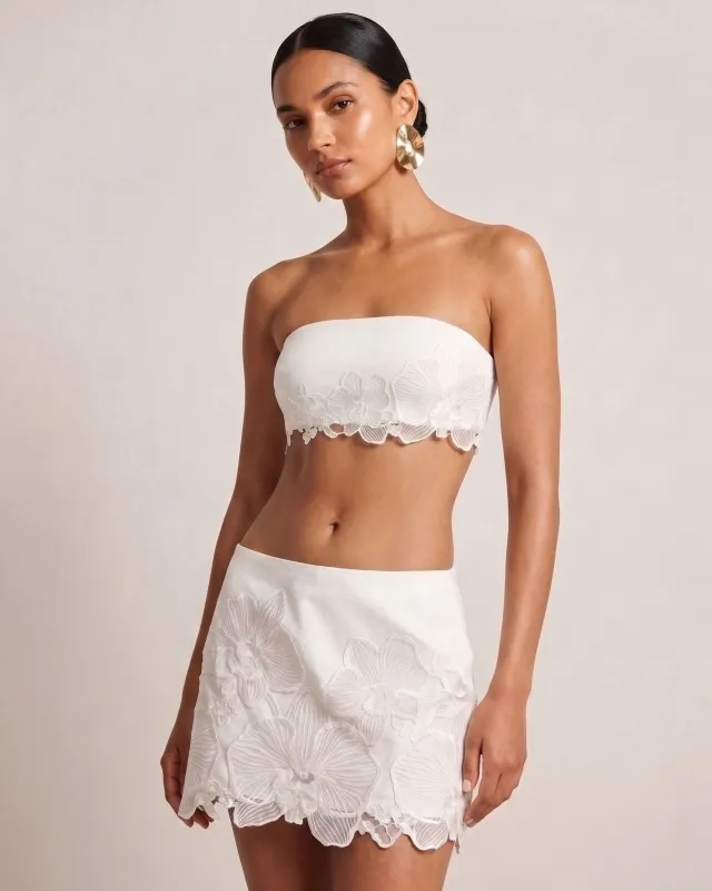 Orchid Embroidered Hem Mini Skirt - White made by JW PEI