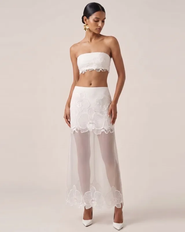 Orchid Embroidered Sheer Overlay Skirt - White made by JW PEI