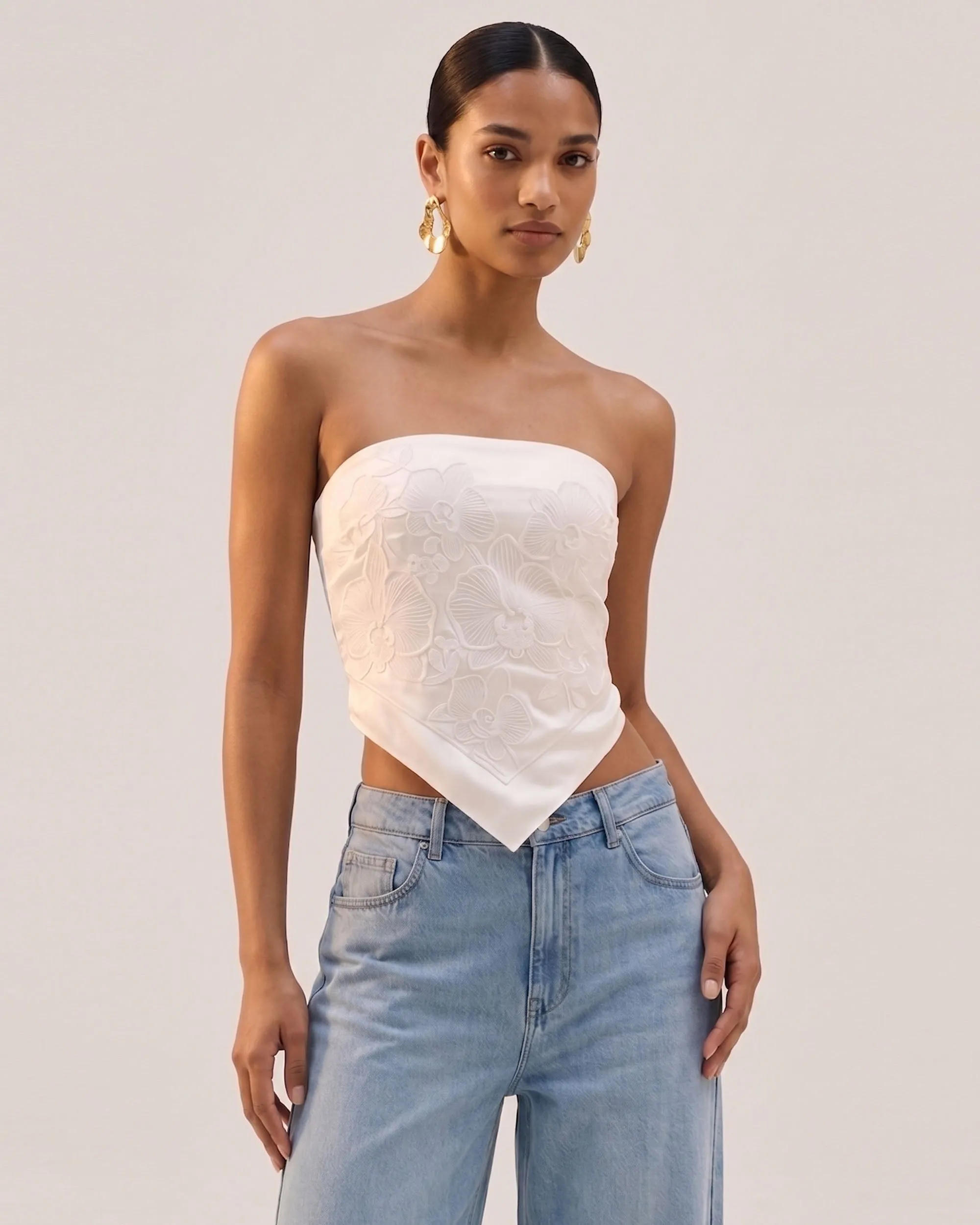 Orchid Embroidered Strapless Handkerchief Top - White sold by JW PEI product image thumbnail 2