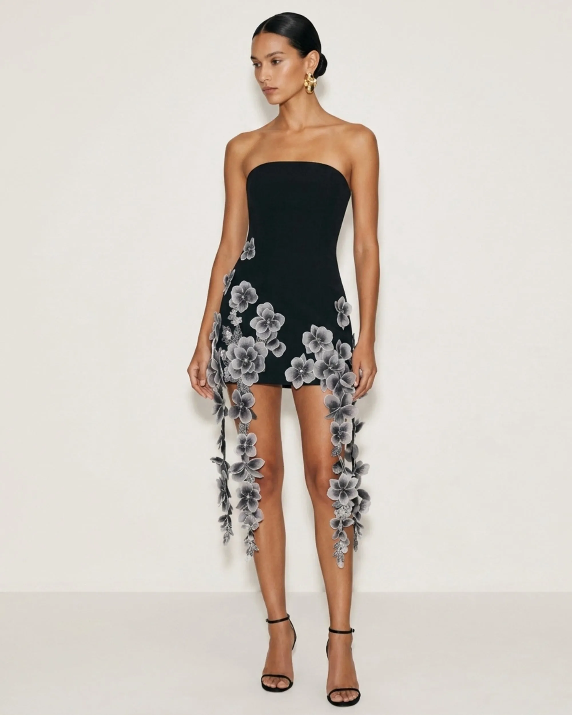 Floral Embroidered Cascade Mini Dress - Black sold by JW PEI product image thumbnail 2
