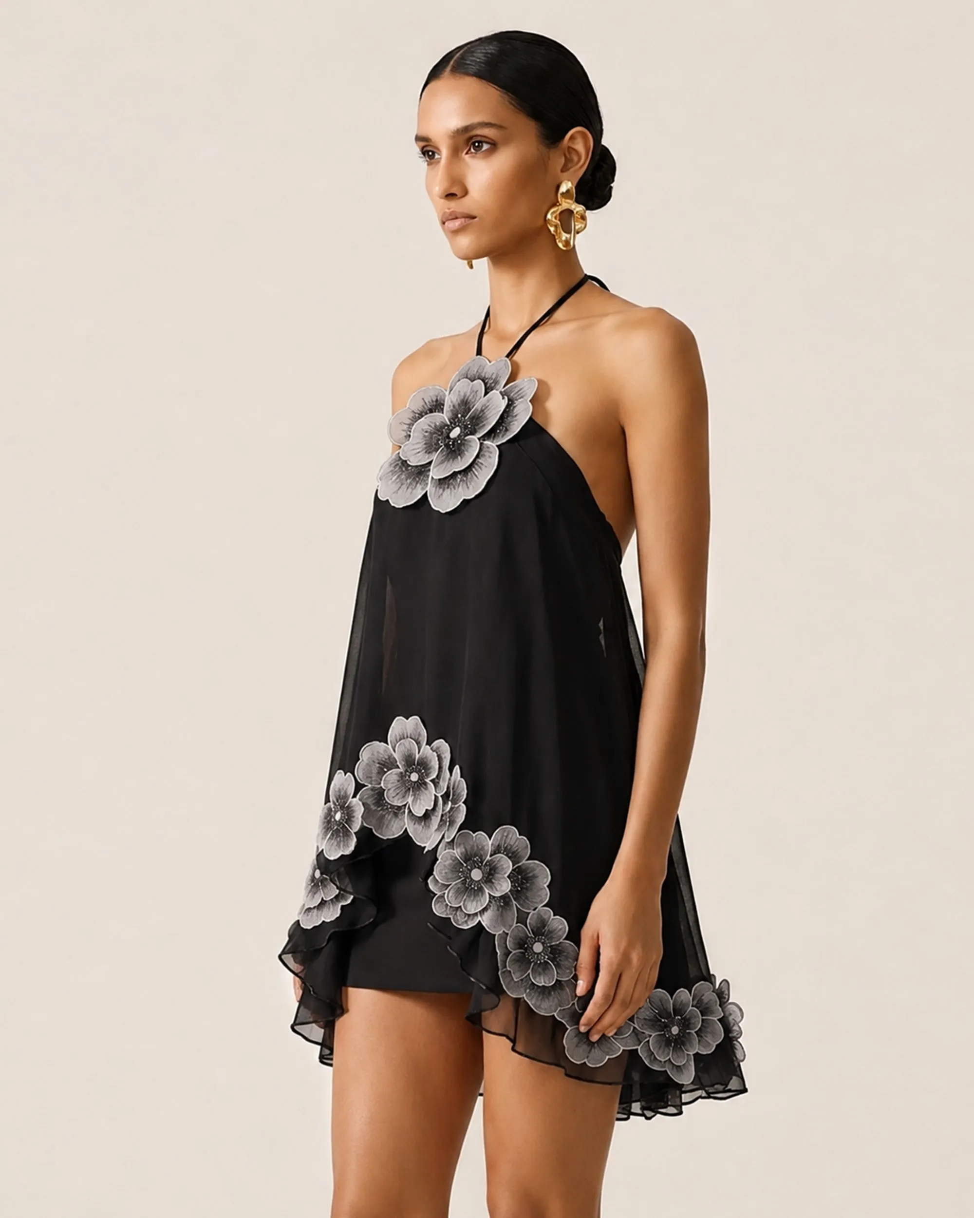 Floral Embroidered High-Low Halter Top - Black sold by JW PEI product image thumbnail 2