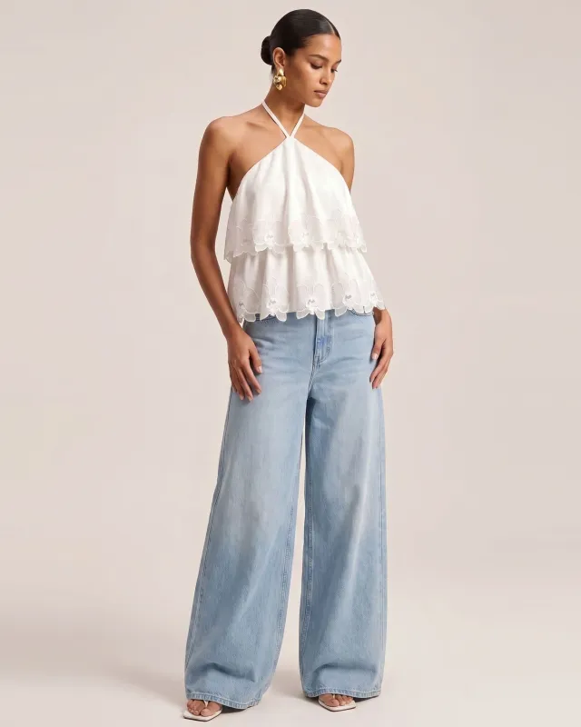 Orchid Embroidered Tiered Halter Top - White made by JW PEI
