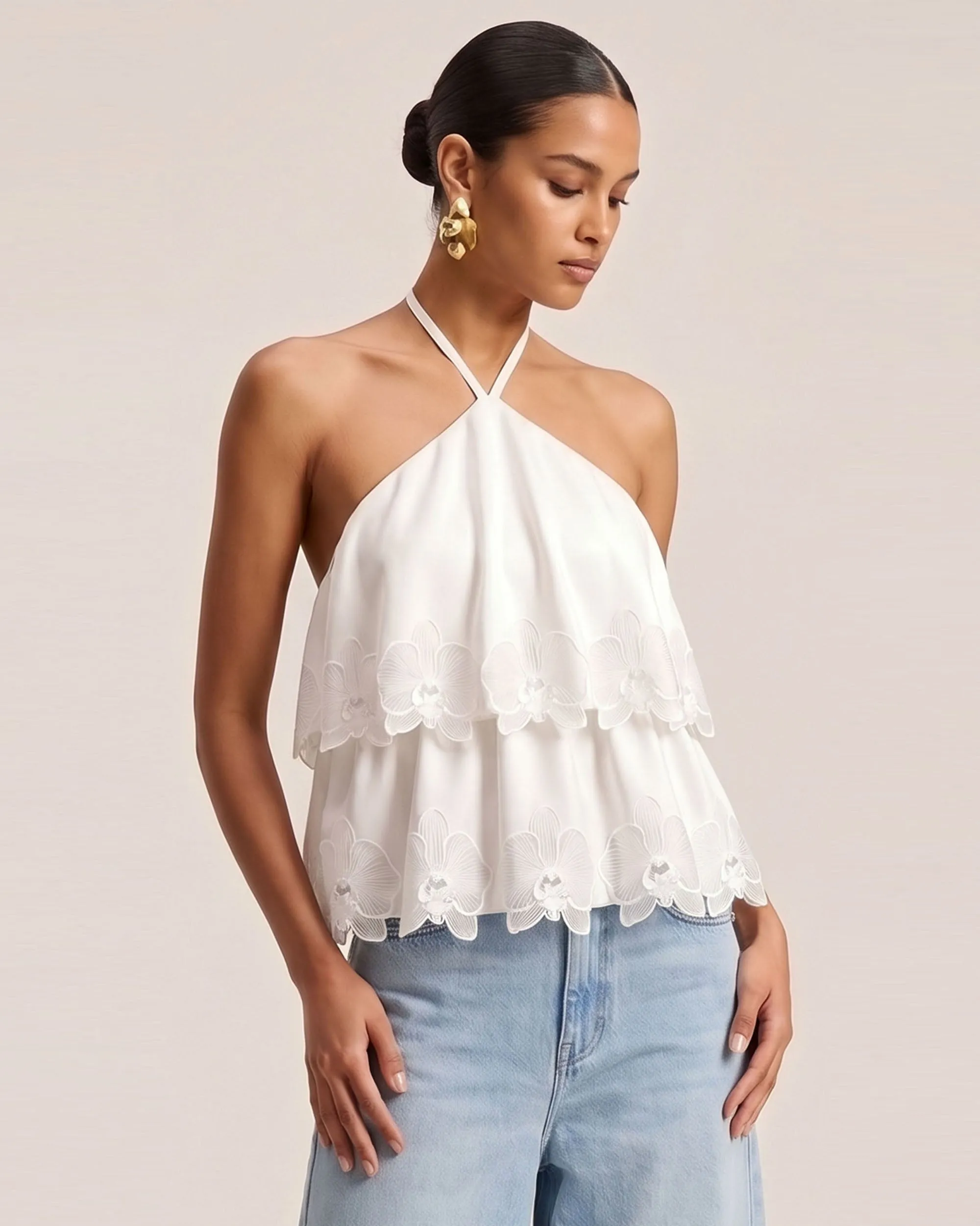 Orchid Embroidered Tiered Halter Top - White sold by JW PEI product image thumbnail 2