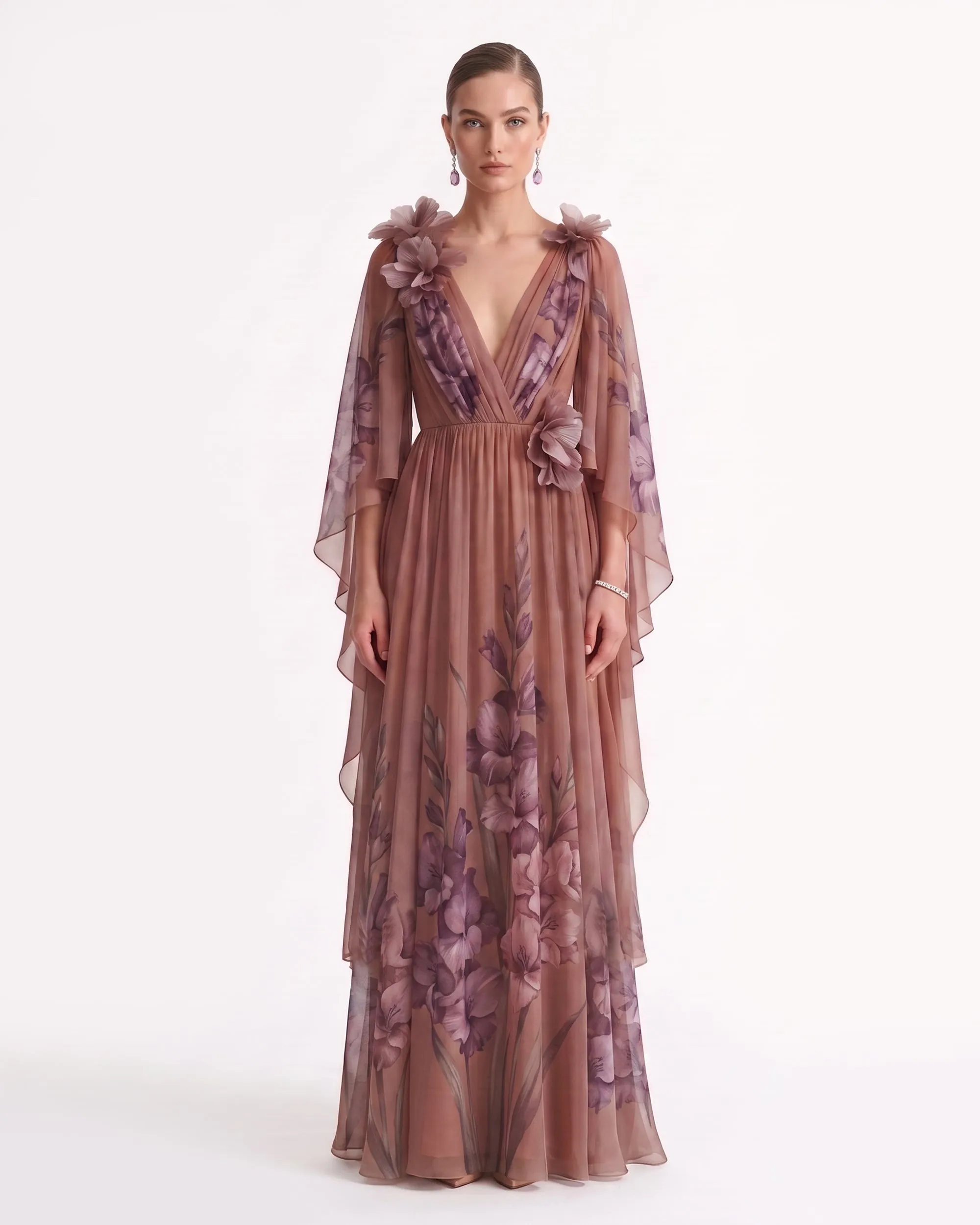 Gladiolus 3D Floral Appliqué Sheer Layered Maxi Dress - Mauve sold by JW PEI