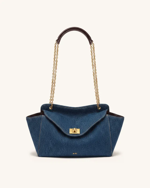 Lucia Envelope Chain Shoulder Bag - Blue Denim made by JW PEI