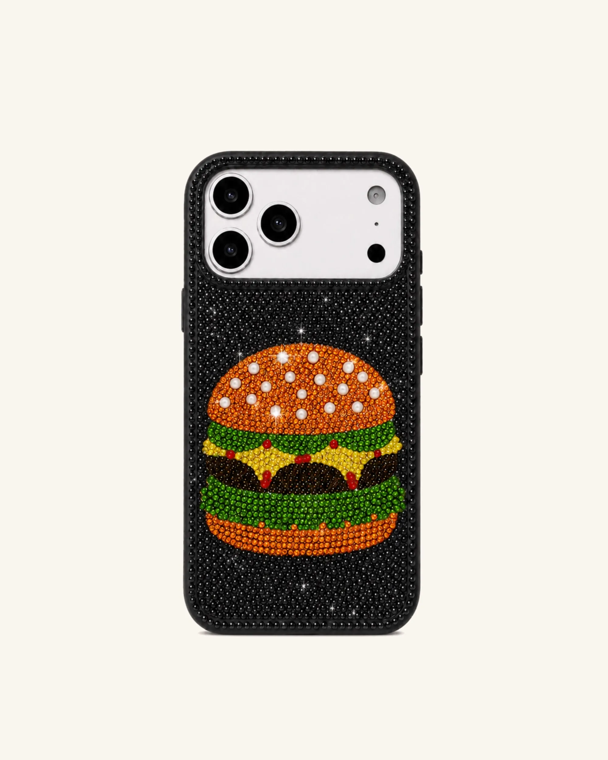 Cheeseburger Artificial Crystal Phone Case - Black sold by JW PEI