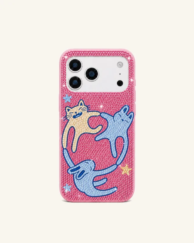 Playful Cats Artificial Crystal Phone Case - Pink made by JW PEI