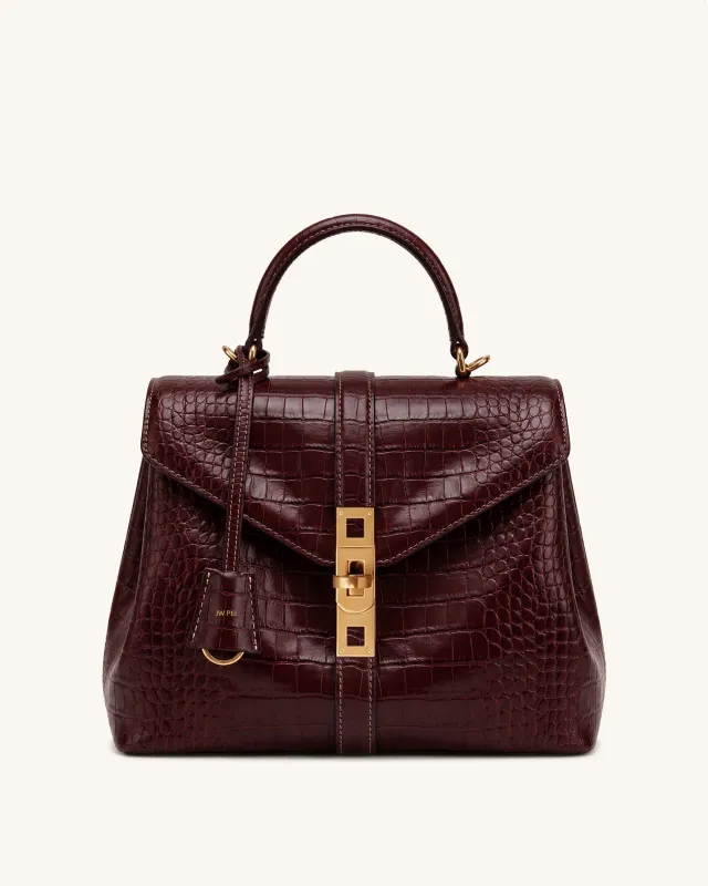 Noor Center Strap Top Handle Bag - Burgundy Croc made by JW PEI