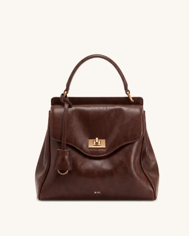 Lucia Wave Flap Top Handle Bag - Dark Brown made by JW PEI