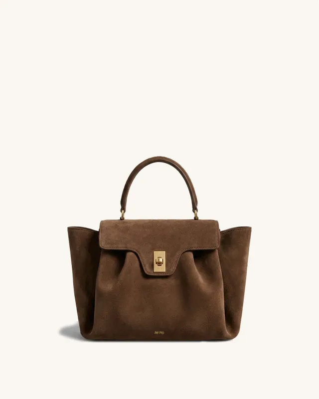 Aster Faux Suede Turn-Lock Tote Bag - Dark Brown made by JW PEI
