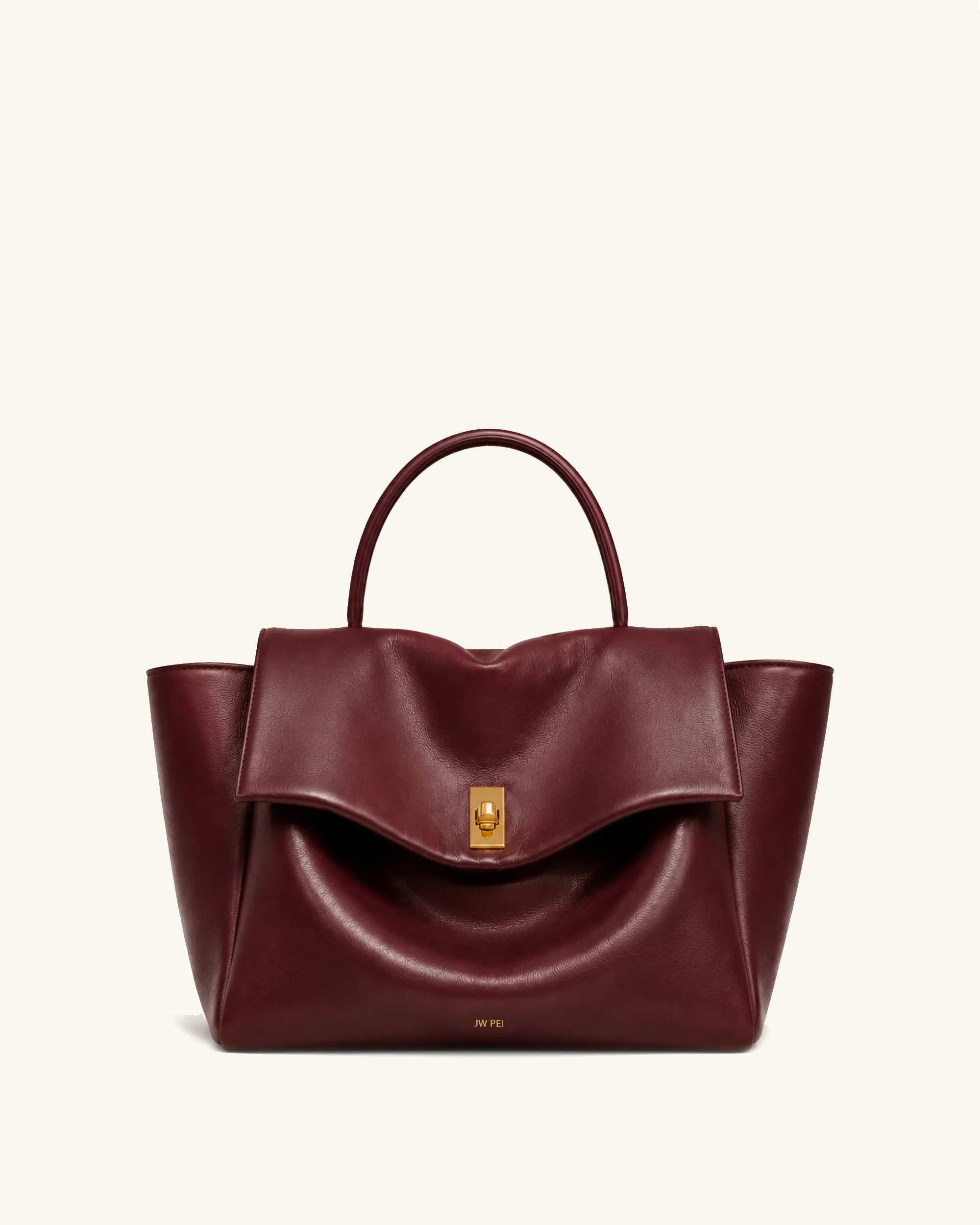 Aster Soft Turn-Lock Satchel Bag - Burgundy sold by JW PEI