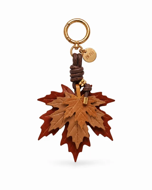 Maple Leaf Bag Charm - Brown Multi made by JW PEI