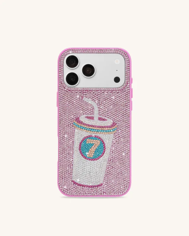 Lucky Number 7 Drink Artificial Crystal Phone Case - Pink made by JW PEI