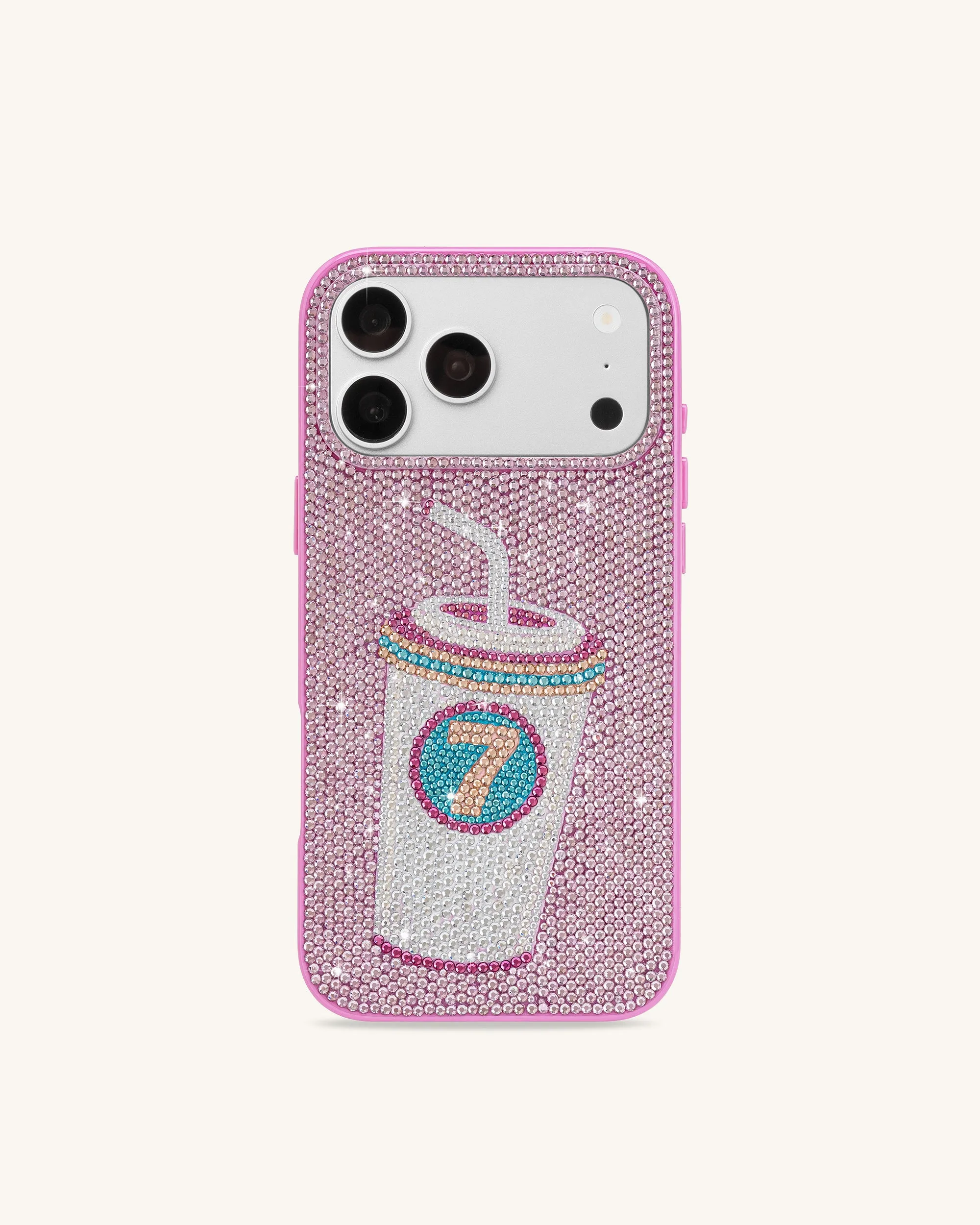 Lucky Number 7 Drink Artificial Crystal Phone Case - Pink sold by JW PEI