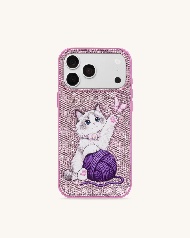Kitten with Yarn Artificial Crystal Phone Case - Pink made by JW PEI