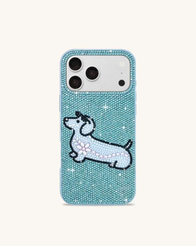 Playful Dachshund Artificial Crystal Phone Case - Aqua Blue made by JW PEI
