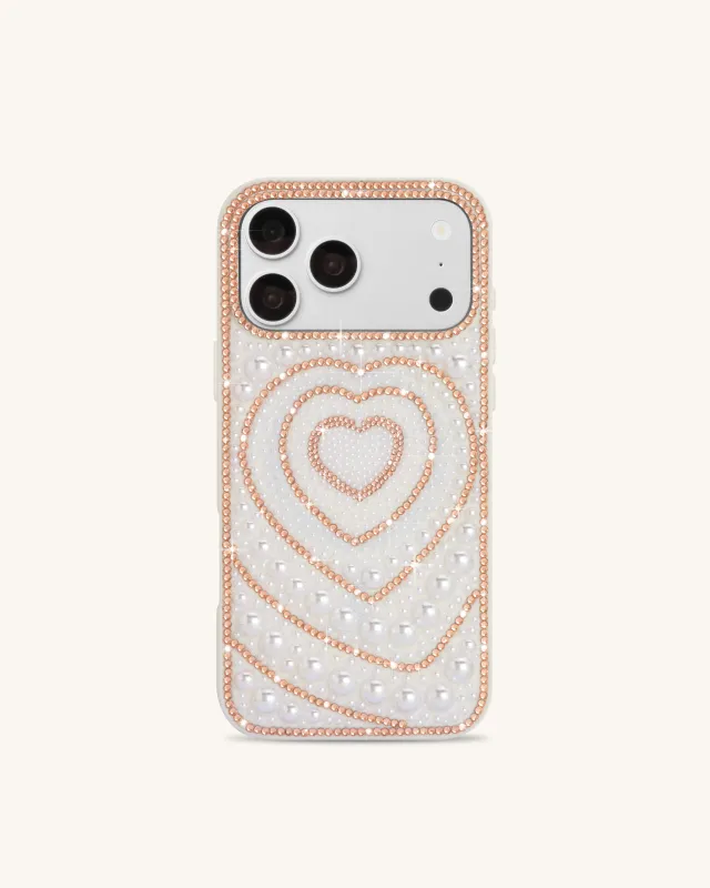 Pearl Heart Artificial Crystal Phone Case – White made by JW PEI