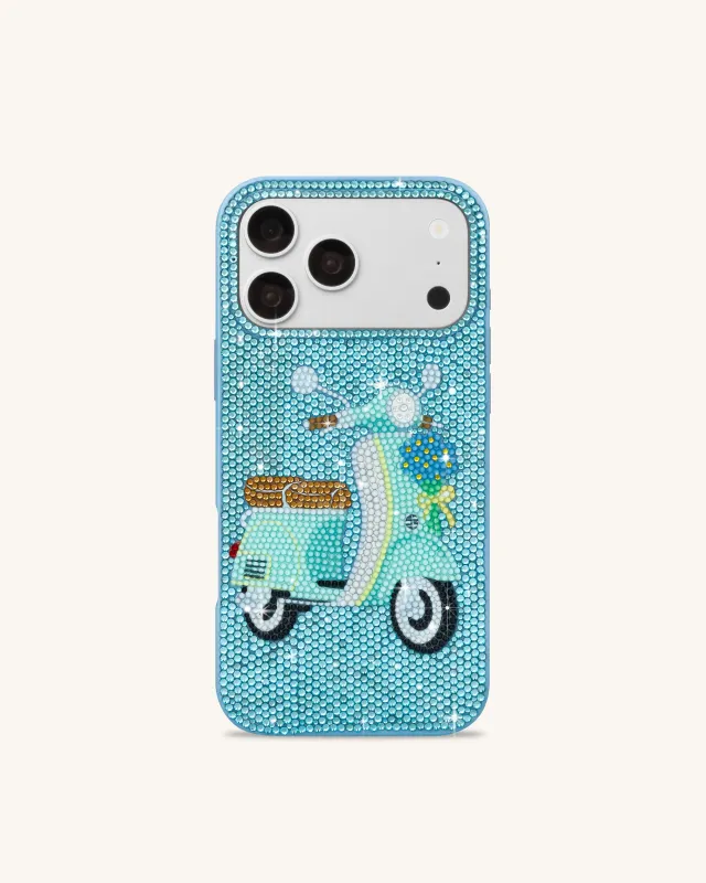 Blue Scooter Artificial Crystal Phone Case - Sky Blue made by JW PEI