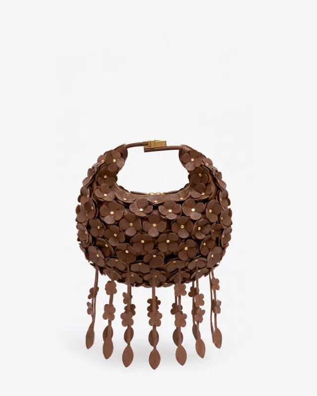 Floral Appliqué Tassel Hobo Bag - Chocolate Brown made by JW PEI