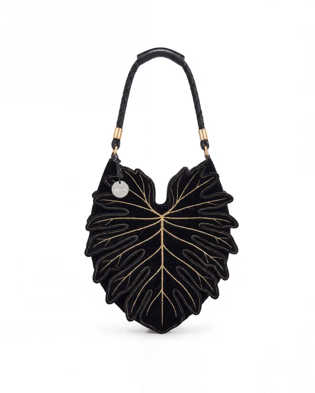Embroidered Monstera Leaf Shaped Bag - Black made by JW PEI
