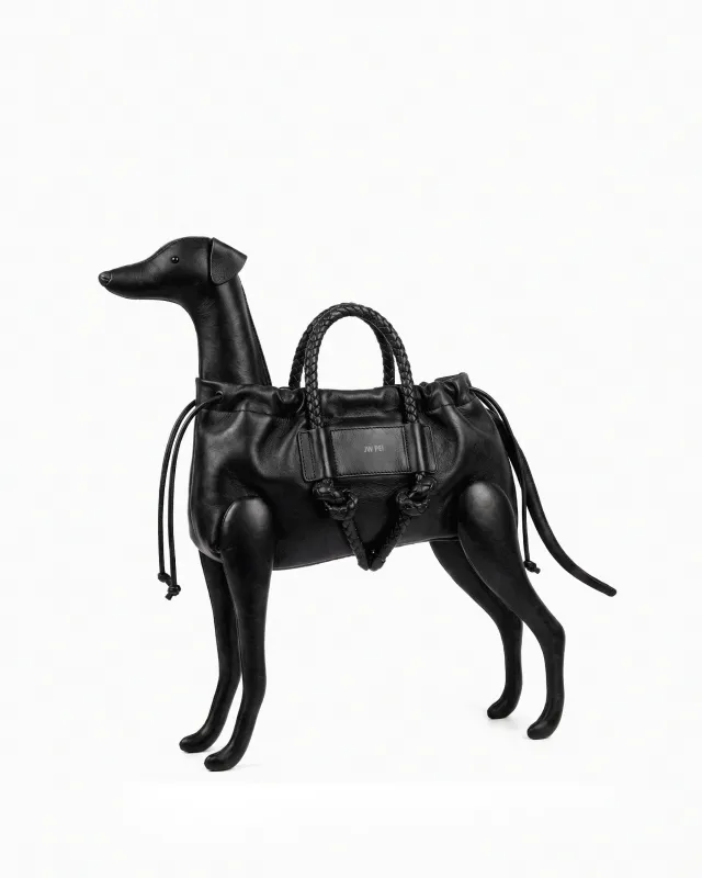 Dog Shaped Drawstring Top Handle Bag - Black made by JW PEI
